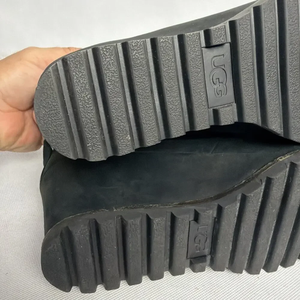 UGG Valory Black Suede & Leather Waterproof Wedge Lace up Ankle Booties Size 10